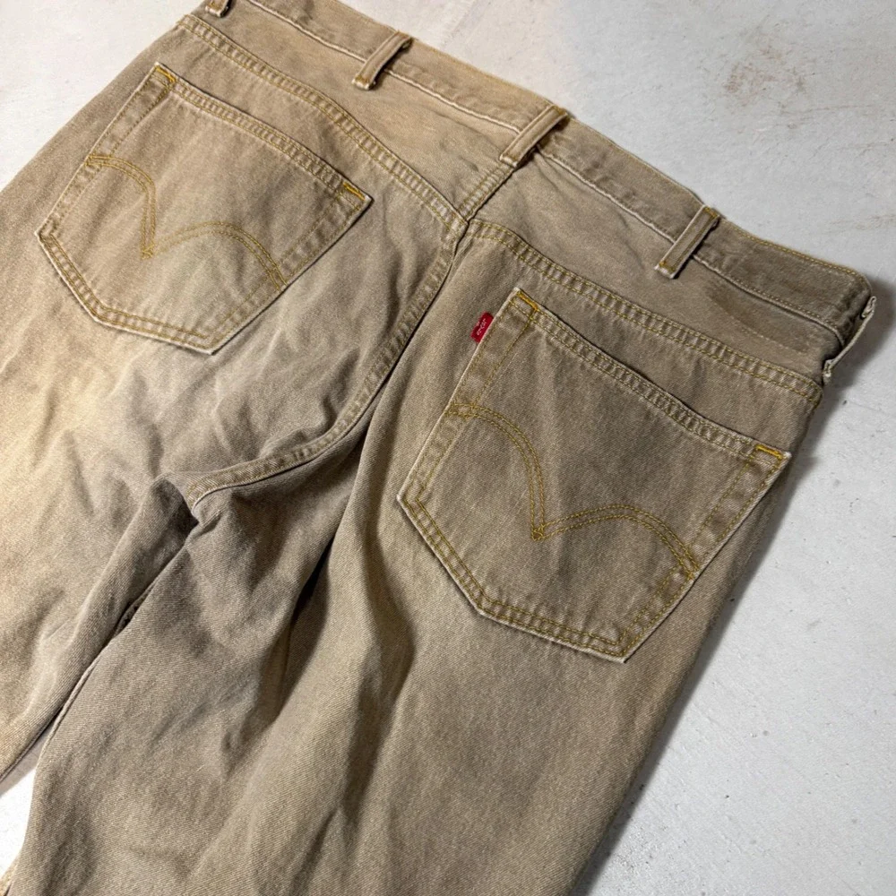 Levis 505 Regular Fit Tan Brown Jeans Mens 42x30 Straight Leg Cotton Denim